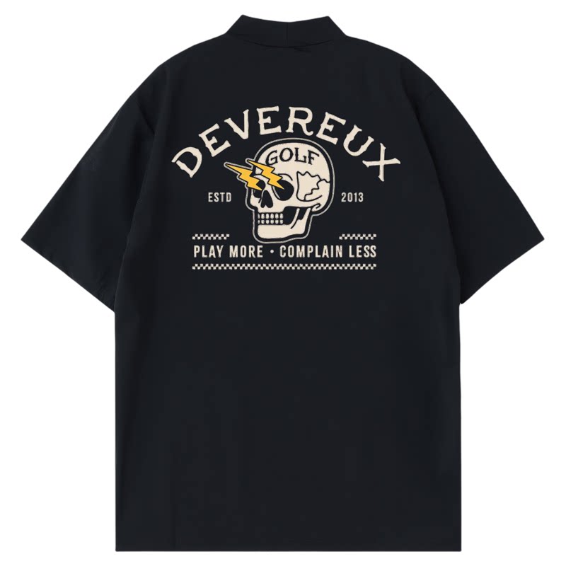 Devereux高尔夫短袖T恤男 美式复古闪电骷髅头印花半高领运动球衣