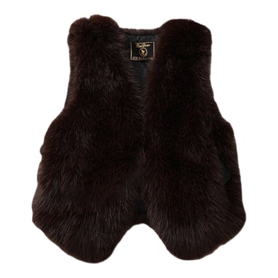 摩卡棕深咖V领气质女2025秋冬新款大码背心时尚仿狐狸毛马甲百搭