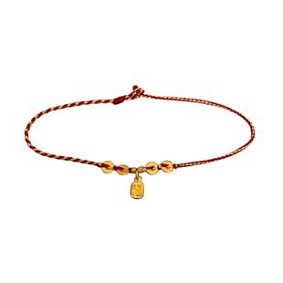 足金999黄金小福牌本命年纯手工编织精致细款红绳手链脚绳礼物女