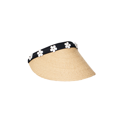berealna安悦溪同款小花装饰空顶草帽 手工编织拉菲草遮阳度假帽