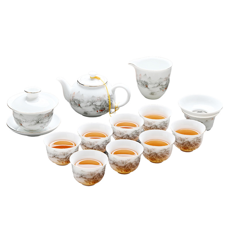 冰种玉瓷白瓷喝茶茶具茶台