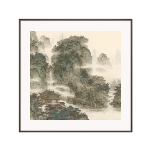 古画复刻山水方形挂画 新中式茶室书房禅意国风客厅背景墙装饰画