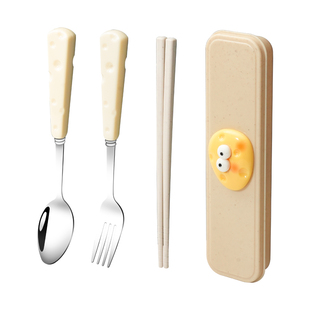 ins可爱便携盒餐具奶酪勺子筷子三件套儿童小学生上学专用收纳盒