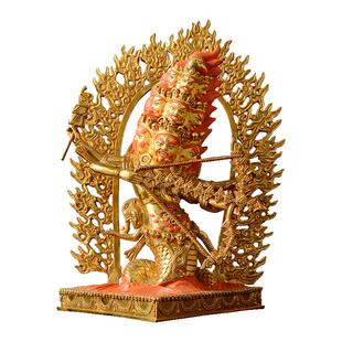 藏老喵铜鎏金《啦呼啦护法像》藏式家用宁玛三根本铜雕像摆件10寸