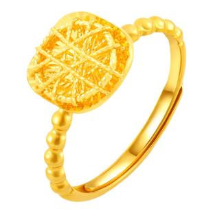 诗普琳珠宝小方糖黄金戒指女款足金花丝指环新款送女友5g工艺手饰