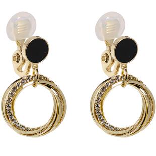 无耳洞法式捏捏夹OL多圈气质闪钻耳钉耳环个性女耳饰高级感时尚新