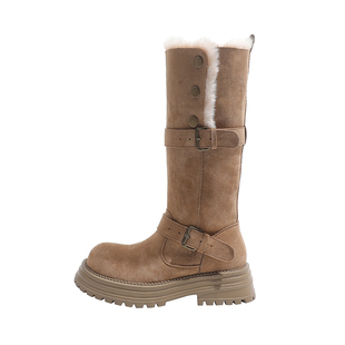 真皮~骄屿厚底雪地靴女2025冬季两穿短靴东北加绒长筒靴保暖棉鞋