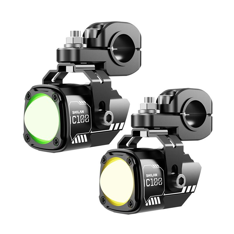 石栏摩托车射灯C100隐藏式改装外置LED电动车辅助灯高亮远近光12V