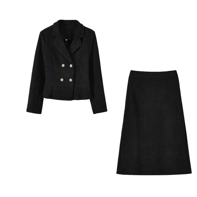 胖mm显瘦加绒西装外套半身裙套装