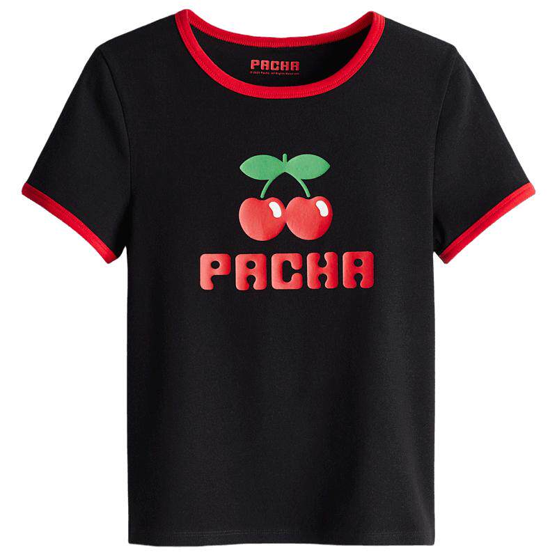 【Pacha】HM女装T恤夏季水果印花修身圆领宽松短袖上衣1257582