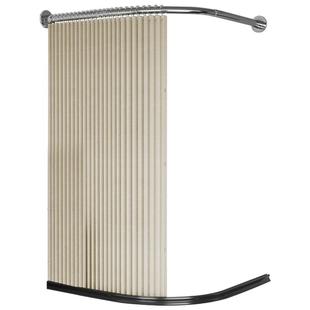 弧形折叠浴帘磁吸L形浴帘套装免打孔卫生间隔断帘奶油风浴室帘