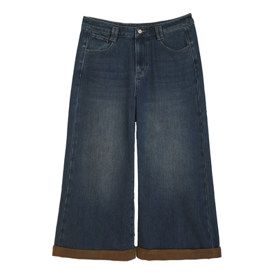 木子理想胖mm复古拼接喇叭牛仔裤