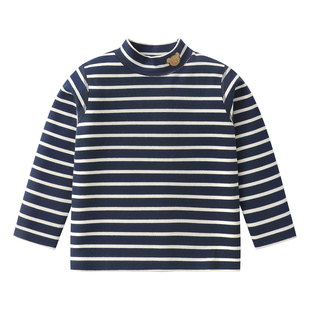 男童半高领打底衫宝宝秋冬新款秋衣儿童冬季童装内搭条纹T恤上衣