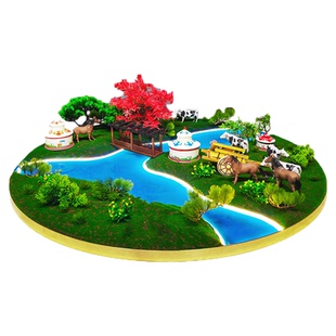 酒店餐桌中间摆件饭店桌面蒙古包草原造景装饰大圆桌转盘仿真花