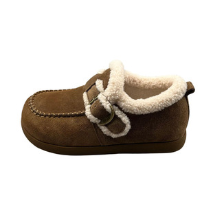 真皮羊毛绒保暧平跟勃肯鞋豆豆鞋女2025年冬款软面防滑底加毛单鞋