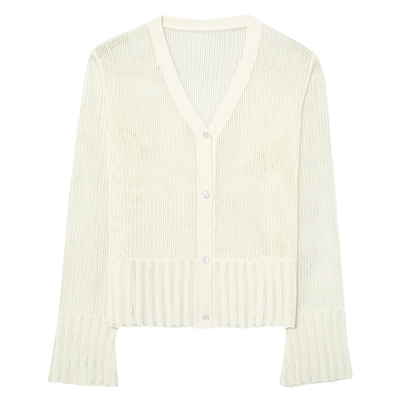 伊芙丽outlets店清爽莱赛尔亚麻混纺V领罩衫针织开衫女上衣春夏