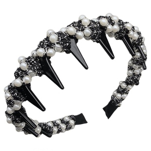 公主风珍珠缠绕发卡发箍女高颅顶带齿防滑发捆头饰压发洗脸头箍