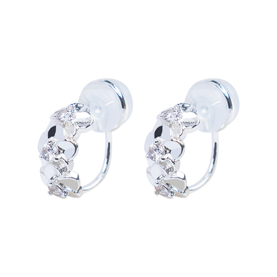 银色花朵一体式耳夹无痛小众设计感圆圈耳饰高级感简约百搭耳环