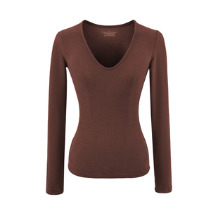 丽丝羊绒低U领长袖弹力打底衫秋冬新款内搭高腰显瘦纯色T恤衫上衣