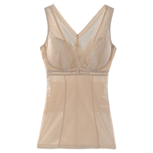 背心文胸一体式薄款透气网纱V领打底宽肩带修身带胸垫吊带上衣女