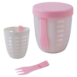 水果杯早餐沙拉杯带叉子便携式沥水双层外带野餐盒密封沙拉水果杯