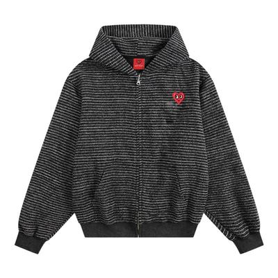 查尔斯桃心条纹连帽卫衣外套男