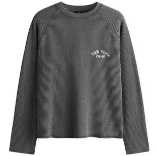 HM男装T恤冬季打底衫标内搭准版型华夫格长袖上衣1299953