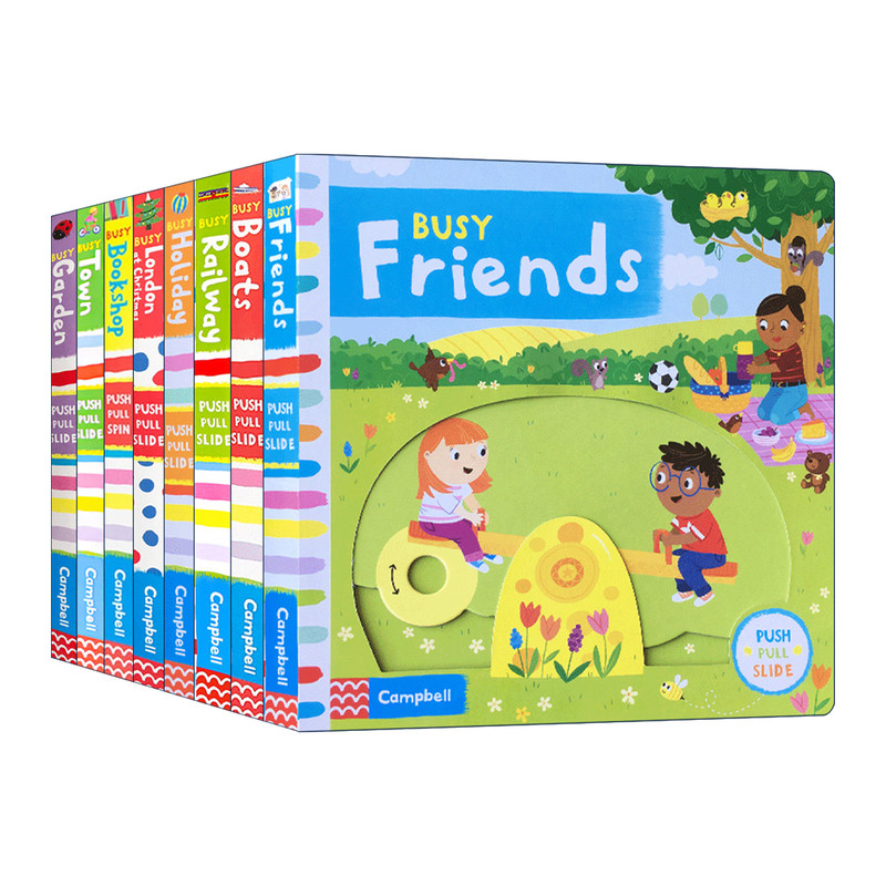 英文原版 Busy Books 忙碌的系列8册 机关操作纸板书 幼儿人际交往情商培养绘本 趣味英语玩具书 抽拉书Busy系列 英文版 进口书籍