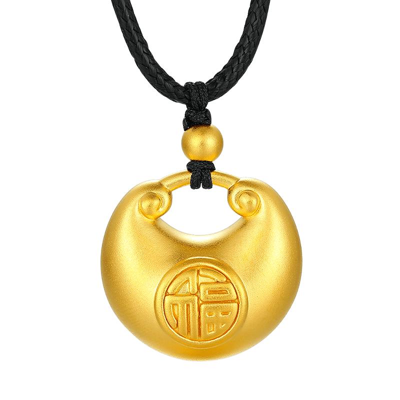 TSL谢瑞麟黄金福袋小胖福吊坠挂坠配黑绳XQ359.国补
