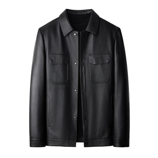 狄斯仑高端男士绵羊皮皮衣冬季防寒保暖白鹅绒内胆可脱卸真皮外套