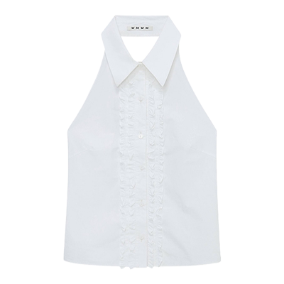 wmwm衬衫休闲无袖花边上衣通勤