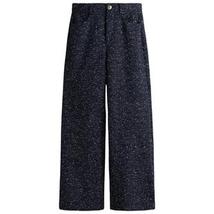 HM女装裤子冬季直筒裤腿宽松保暖圈绒酒红色长裤1304827