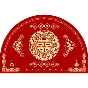 红色喜字结婚地垫202新款半圆形入户门地垫室内进门口防滑地毯