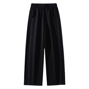 冬季加绒直筒阔腿裤男抽绳百搭长裤垂感男装裤子青少年潮流棉卫裤