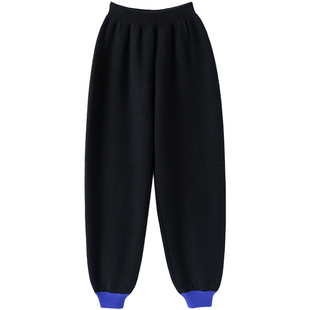 腔调永久热爱!!重磅加厚羊绒裤子女外穿宽松休闲裤哈伦裤女拼色