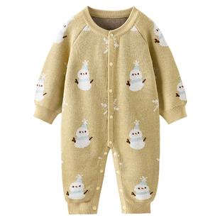 童泰婴儿连体衣春秋季纯棉宝宝衣服男童女童休闲外出哈衣针织爬服