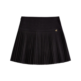 DPLAY2025年夏季新款黑色百褶裙女短款裙子好看蝴蝶结半身裙短裙