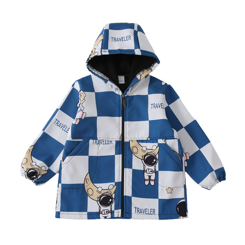 新款儿童罩衣加绒加厚长袖围裙连帽防水防油厨房绘画幼儿园护衣