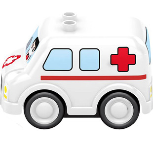 国产益智大颗粒救护车玩具小孩子拼装校车积木森宝婴幼儿回力车子