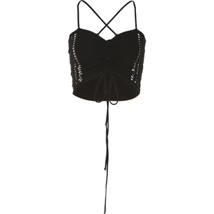 KLIOU 拽姐酷飒风黑色心机镂空吊带小背心女个性显瘦高腰露脐上衣