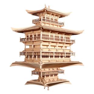 新中式榫卯实木吊饰挂件古典倒影装饰会所全实木金阁寺模型