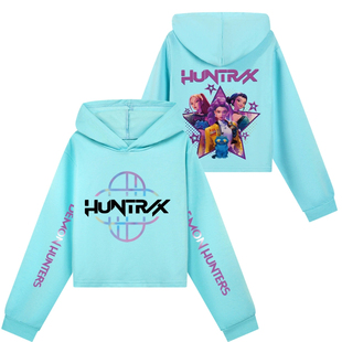 Kpop猎魔女团时尚女童半腰短卫衣鲁米印花运动套装儿童秋冬卫衣