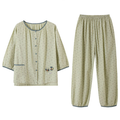 浪莎纯棉带胸垫睡衣女夏季两件套