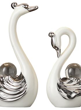 水晶球天鹅摆件轻奢高档客厅装饰