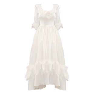 复古婚纱港风宫廷礼服白色连衣裙影楼拍照写真服装少女法式轻婚纱