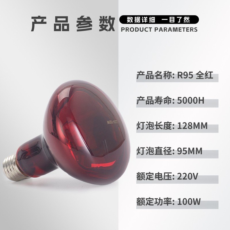 红外线灯泡本料100W美容美容院烤灯取暖孵化灯两栖动物太空舱