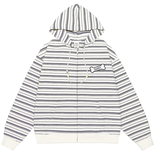 GUUKA&matsui联名小狗拉链卫衣外套男开衫加绒连帽衫条纹落肩上衣