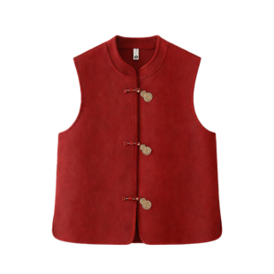 中年妈妈国风优雅双面呢子无袖马甲女2026春秋新款新中式马夹上衣