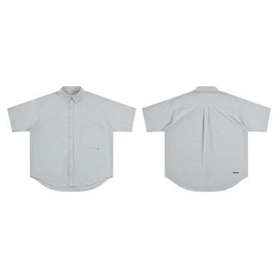 TreesBasic灰色牛津纺面料廓形宽松短袖衬衫男透气休闲男款