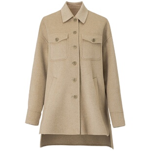 HUI卉山羊绒绵羊毛枯黄色美拉德色系衬衫款式女大衣当季冬装